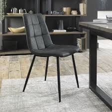 A retro classic styled grey faux leather chair pair, with decorative stitching detail and sleek bronzed cantilever base. Leather Dining Chairs Modern Traditional Oak Furniture Uk