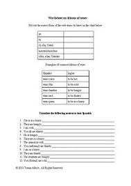 Worksheet On Idioms Of Tener Spanish No Prep Practice