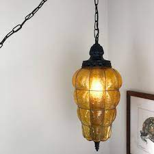 Vintage Amber Glass Swag Lamp Amber