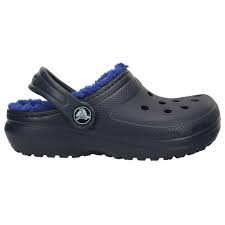 Crocs Kids Classic Fuzz Lined Clog Navy Cerulean Blue