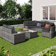 8 pieces outdoor wicker round sofa set
