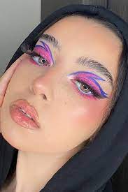 pink and blue flame eye makeup