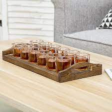 Solid Wood Party Shots Serving Tray Set