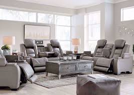 Description crafted to fit like a glove and cradle you in comfort, the alzena reclining sofa is just the right blend of tough and tender—offering the look of weathered leather you treasure, with the luxurious feel of supple suede that never gets old. Man Den Power Reclining Sofa Set Gray Home Furniture Plus Bedding