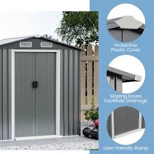 6 X 4 Ft Outdoor Metal Storage Shed With Lockable Sliding Doors 4 Air Vents Waterproof Garden Tool Storage Room
