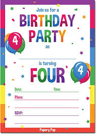 Papery Pop 4th Birthday Party Invitations With Envelopes 15 Count 4 Year Old Kids Birthday Invitations For Boys Or Girls Rainbow