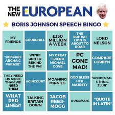 Scientists and health professionals have raised doubts about prime minister boris johnson's operation moonshot plan for mass coronavirus speaking after his announcement that gatherings in england are to be restricted to six people from monday, mr johnson said the government was. The New European On Twitter It S Boris Johnson Speech Bingo Download And Print Your Bingo Cards Ahead Of The Speech At 3 40pm