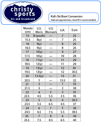 Ski Boot Junior Size Size Chart Christy Sports
