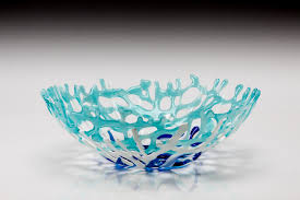 Aqua C Bowl Fused Glass By Sandy