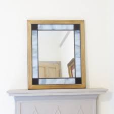 steel grey art deco stained glass mirror