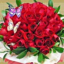 erfly in 50 red roses hand bouquet
