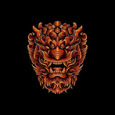 vector foo dog head with a black background
