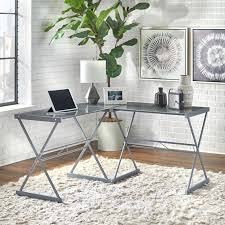 L Shaped Tempered Glass Desk Gray