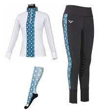 Tuffrider Womens Artemis Equicool Riding Long Sleeve Shirt And Tights With Free Socks Equestrian Apprael Horse Riders Clothing