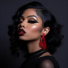 woman with a red lip and black hair