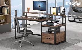 These computer tables for multiple user offer a variety of practical and ergonomic features for your computer lab or training room. Amazon Com Tribesigns Computer Desk With File Drawer And Storage Shelves 59 Inch Vintage Large Home Office Desk Computer Table Study Writing Desk Workstation With Hutch Dk Brown Home Kitchen
