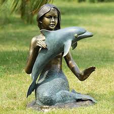 Mermaid And Dolphin Garden Statue