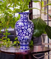 Big Flower Vase Blue Pottery Vase Red