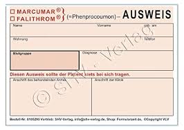 Marcumar indications and usages, prices, online pharmacy health products information. Falithrom Marcumar Treatment Card A7 Format Pack Of 50 Amazon De Business Industry Science