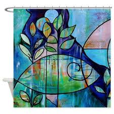 Modern Art Blue Fish Shower Curtain