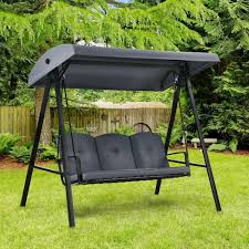 Outdoor Patio Swing With Gray Cushions