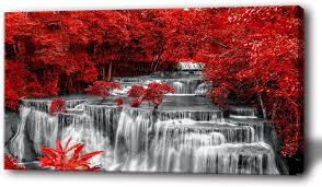 Red Forest Scenery Painting Canvas Prin