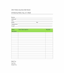 Free Printable Silent Auction Bid Sheets Template 590