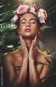 woman flower crown skincare beauty and