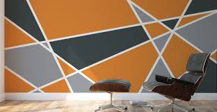 Orange Gray Triangles Geometric Art 102