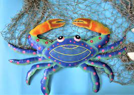 Hand Painted Metal Crab Crab Wall