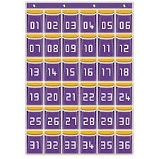 36 Numbered Calculator Holder Classroom Pocket Chart For Cell Phones 4 Hooks Wall Pocket Chart For Teacher Student Library Card Pockets Purple 36