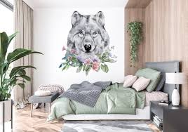 Wolf Wall Decal Wolf Flower Wall Art