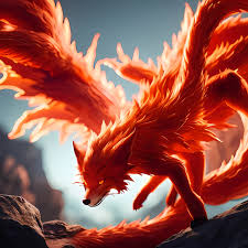nine tailed fox red background soft