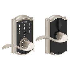 Schlage Camelot Satin Nickel Electronic Door Lock with Accent Door Lever  FE695 CAM 619 ACC - The Home Depot