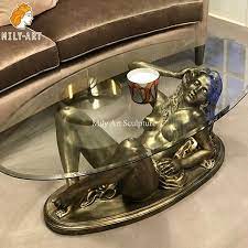 Bronze Mermaid Glass Coffee Table For