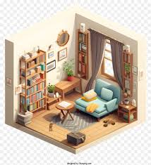 cozy living room with bookshelves