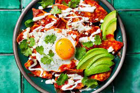 chilaquiles rojos with fried eggs and