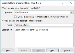 export an excel table to sharepoint