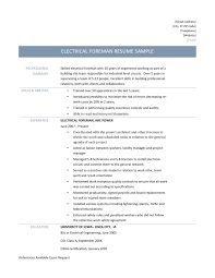 Electrical Foreman Resume Template And Job Description