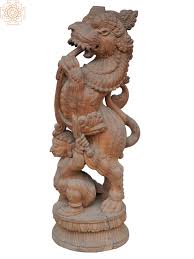 large yali with veeran wooden statue