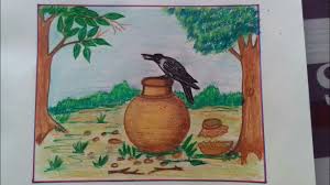 How To Draw A Thirsty Crow Scenery