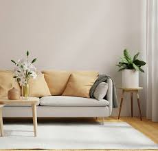 living room with a beige sofa