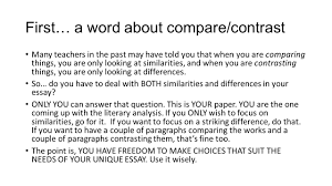 writing a compare contrast essay about literature ppt video online first a word about compare contrast