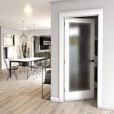 Eightdoors 30 In X 80 In X 1 3 8 In 1 Lite Solid Core Frosted Glass Shaker White Primed Wood Interior Door Slab