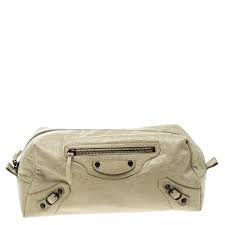balenciaga beige leather cosmetic pouch