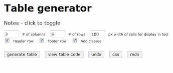 tool building an html table generator
