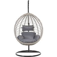 Boho Grey Rattan Hanging Chair With