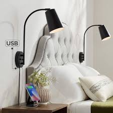 Sully Black Plug In Wall Lamps Set Of 2
