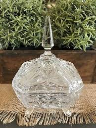 vintage cut glass square footed candy