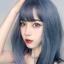 Stylist | @number76_steve orchardgateway, singapore repair, strengthen and protect. Ash Blue Wig Short Fluffy Natural Hair Cosplay Harajuku Costume Fashion Women Wig Air Fringe Wish